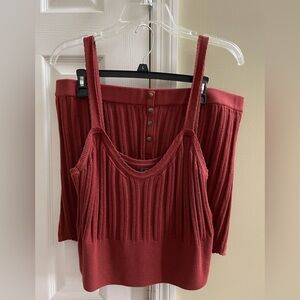 Anthropologie Red Ribbed Off-Shoulder Blouse
